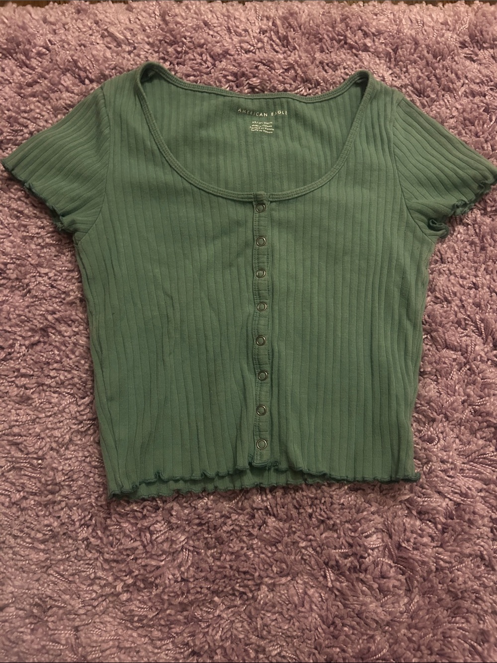 American Eagle Green Ribbed Button-Front Crop Top